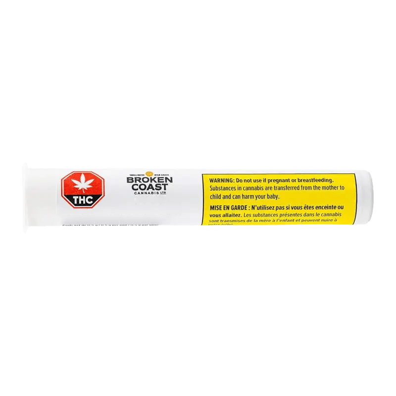 Milk & Cookies Pre Rolled 5 x 0.5 g packaging against a dark background with warning text in French.