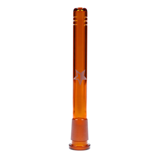 Front view of the 4.75-inch Famous X Downstem in amber glass, displayed against a plain white background.