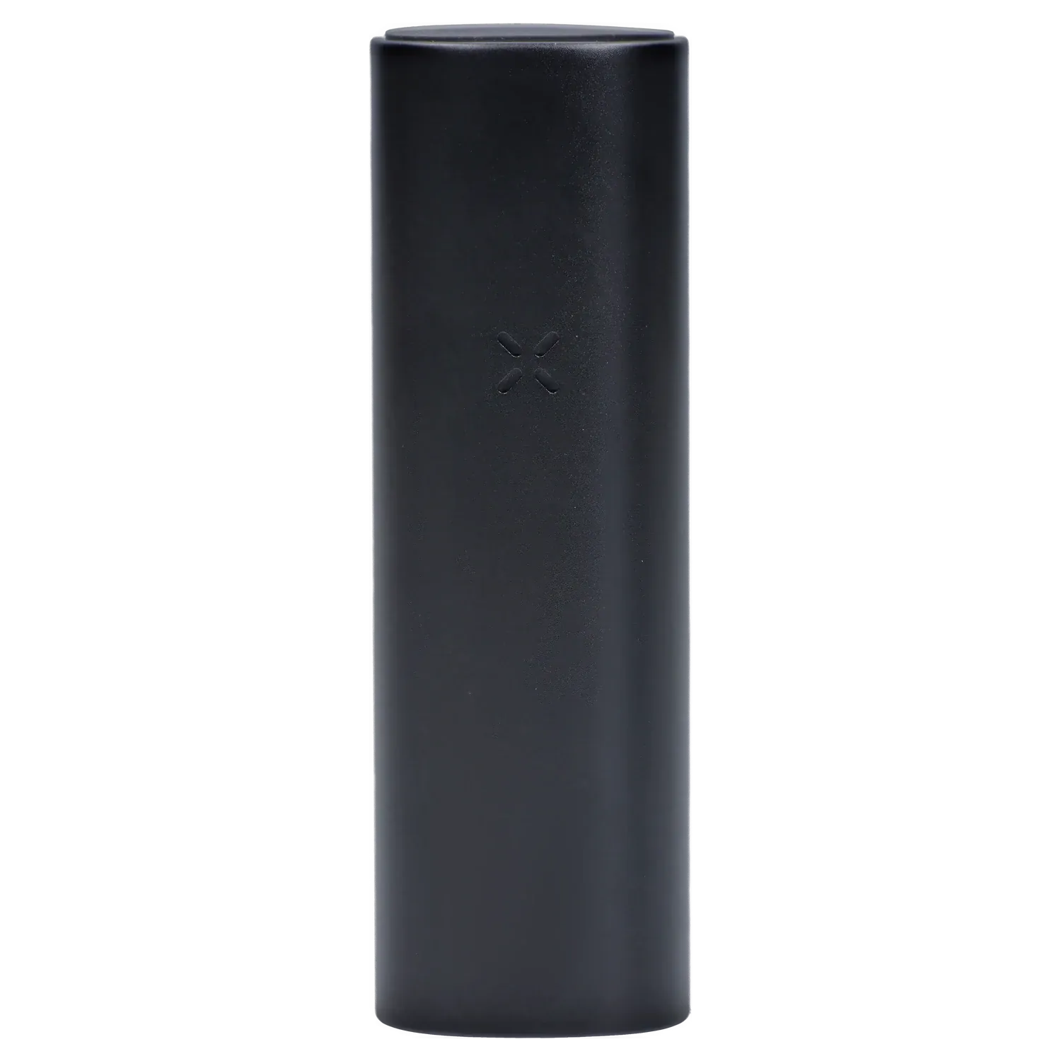 Tall close-up of the Onyx PAX Flow Dry Herb Vaporizer – Onyx showing its matte black cylindrical body and embossed X logo against a white background