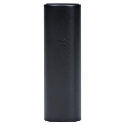 Tall close-up of the Onyx PAX Flow Dry Herb Vaporizer – Onyx showing its matte black cylindrical body and embossed X logo against a white background