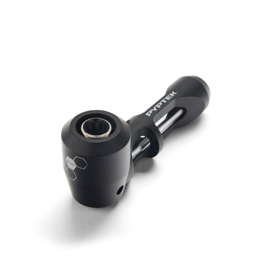 A slightly angled studio shot of the Pyptek Pocket Pipe - Black, showcasing its sleek, compact design against a plain white background.