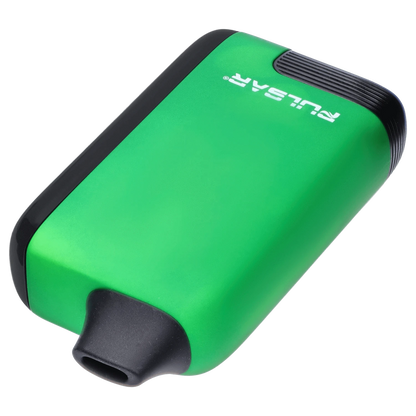 Angled close-up of the green Pulsar 510 DL 5.0 Thermo Series Vape - Acid Splash showing its black mouthpiece, rounded edges, and white logo.
