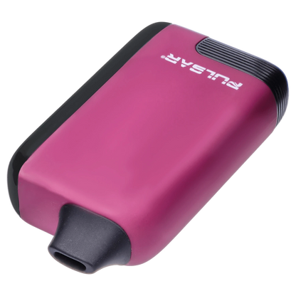 Angled close-up of the pink Pulsar 510 DL 5.0 Thermo Series Vape - Fairy Fire showing its curved body, black mouthpiece, and ribbed top edge.