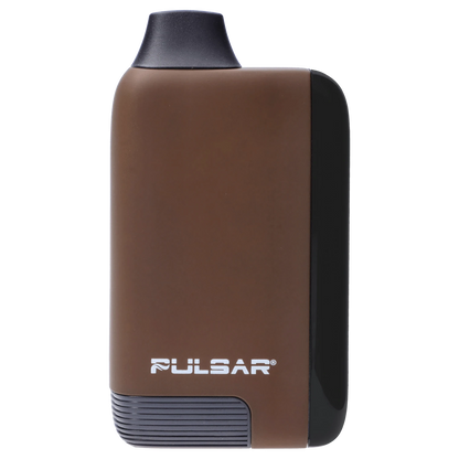 Close-up front view of the brown Pulsar 510 DL 5.0 Thermo Series Vape - Earthstorm showing its rounded top mouthpiece and logo.