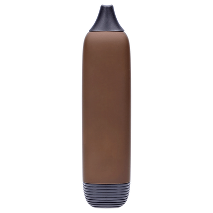 Straight-on close-up of the brown Pulsar 510 DL 5.0 Thermo Series Vape - Earthstorm showing its tapered black mouthpiece and ribbed black base.
