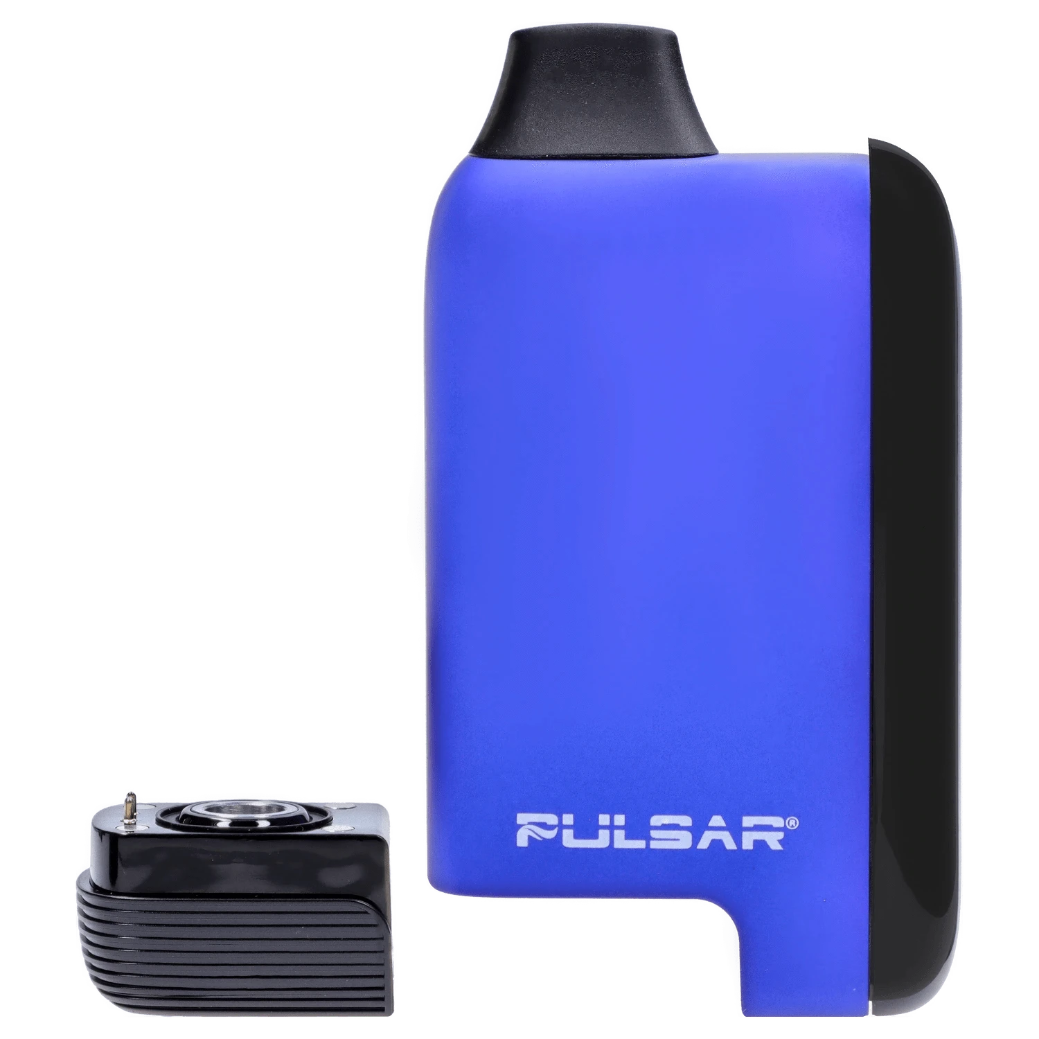 Close-up front view of the blue Pulsar 510 DL 5.0 Thermo Series Vape - Royal Wizard body with its black mouthpiece and a detached black pod beside it.