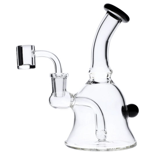 A three-quarter view of the 7-inch Valiant Dab Rig, showcasing its clear glass construction and single joint.