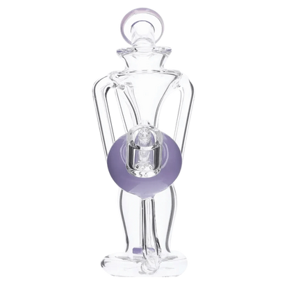 Top-front view of the Bent Neck Dab Rig Recycler-Milky Purple-6in(RCL-S-034MPP) showing clear glass bent neck tubes and a visible milky purple circular accent.