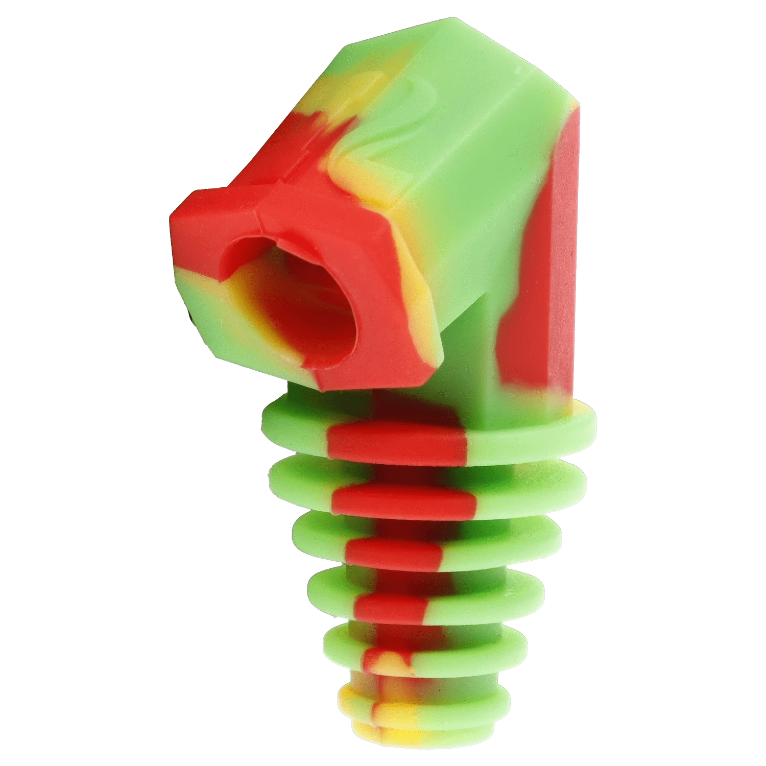 A close-up, angled view of the Pulsar Silicone Cart Rig Adapter in assorted colors, showcasing its textured, rubbery surface.