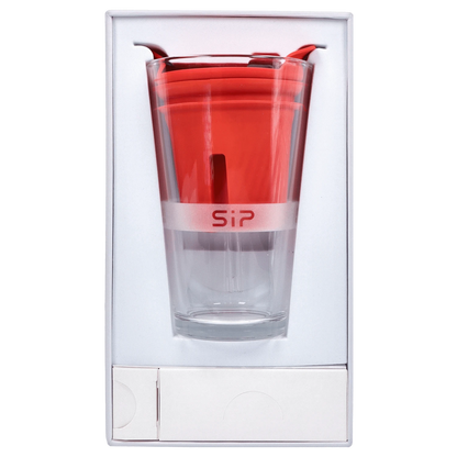 Front view of the red Yocan Black - Sip Smart Rig, showcasing its sleek, cylindrical shape against a plain white background.