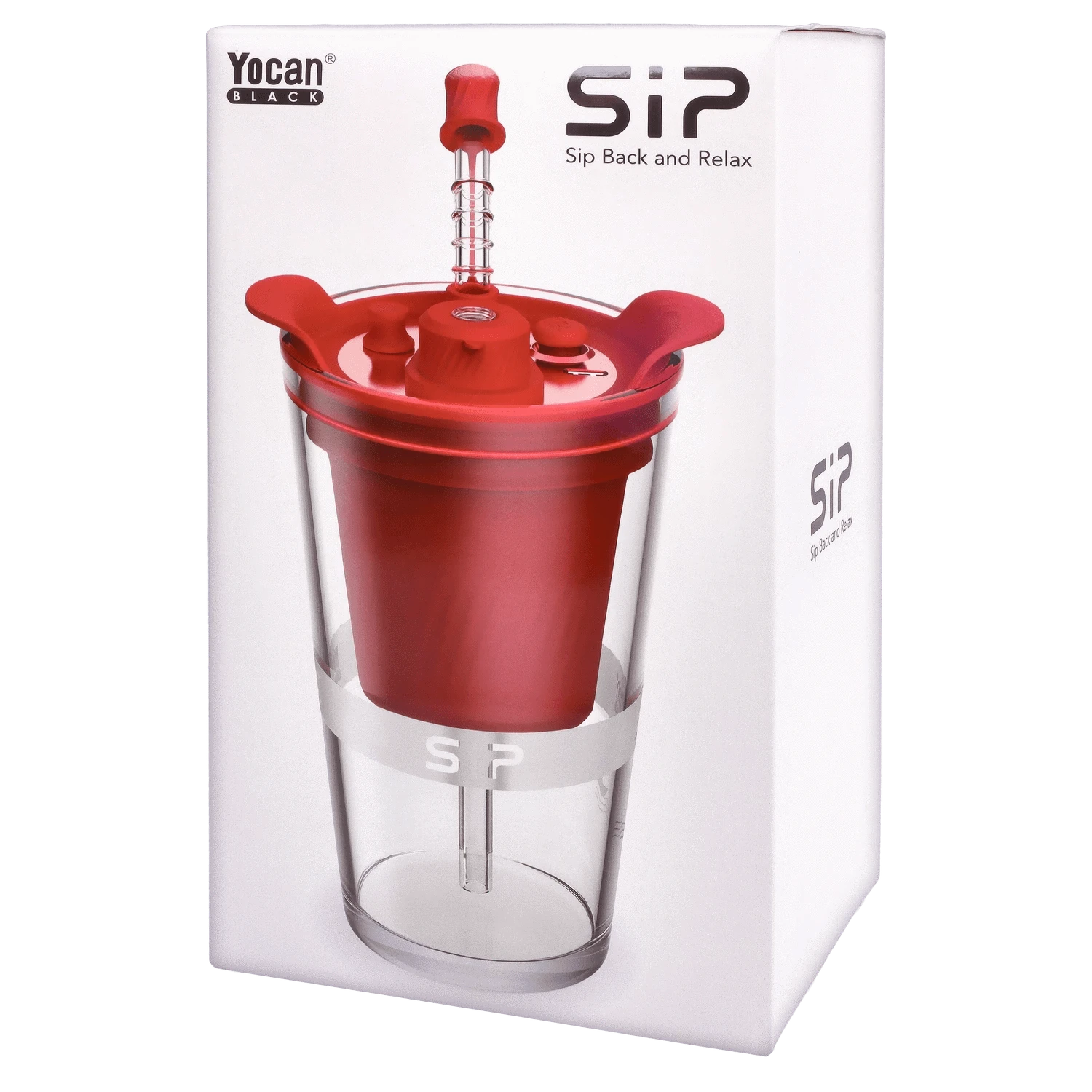 Front view of the red Yocan Black - Sip Smart Rig, displaying its clean lines and minimalist design against a plain background.