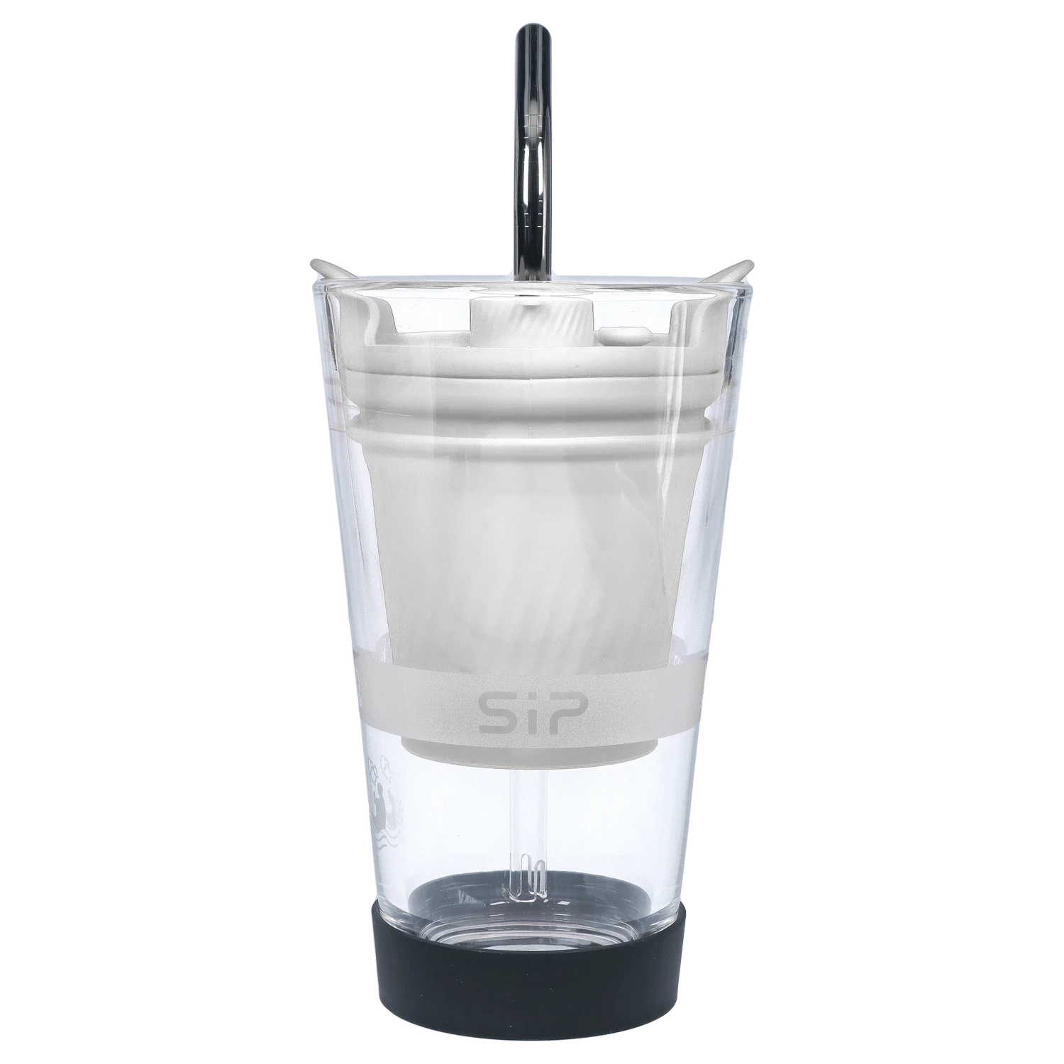 Front view of the Yocan Black - Sip Smart Rig in white, angled slightly with a black base.