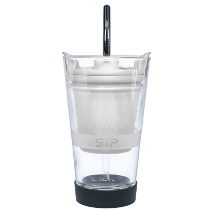 Front view of the Yocan Black - Sip Smart Rig in white, angled slightly with a black base.