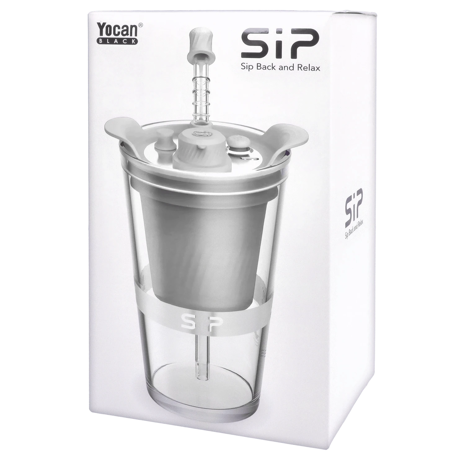 Front view of the white Yocan Black - Sip Smart Rig, showcasing its clean, minimalist design against a plain background.