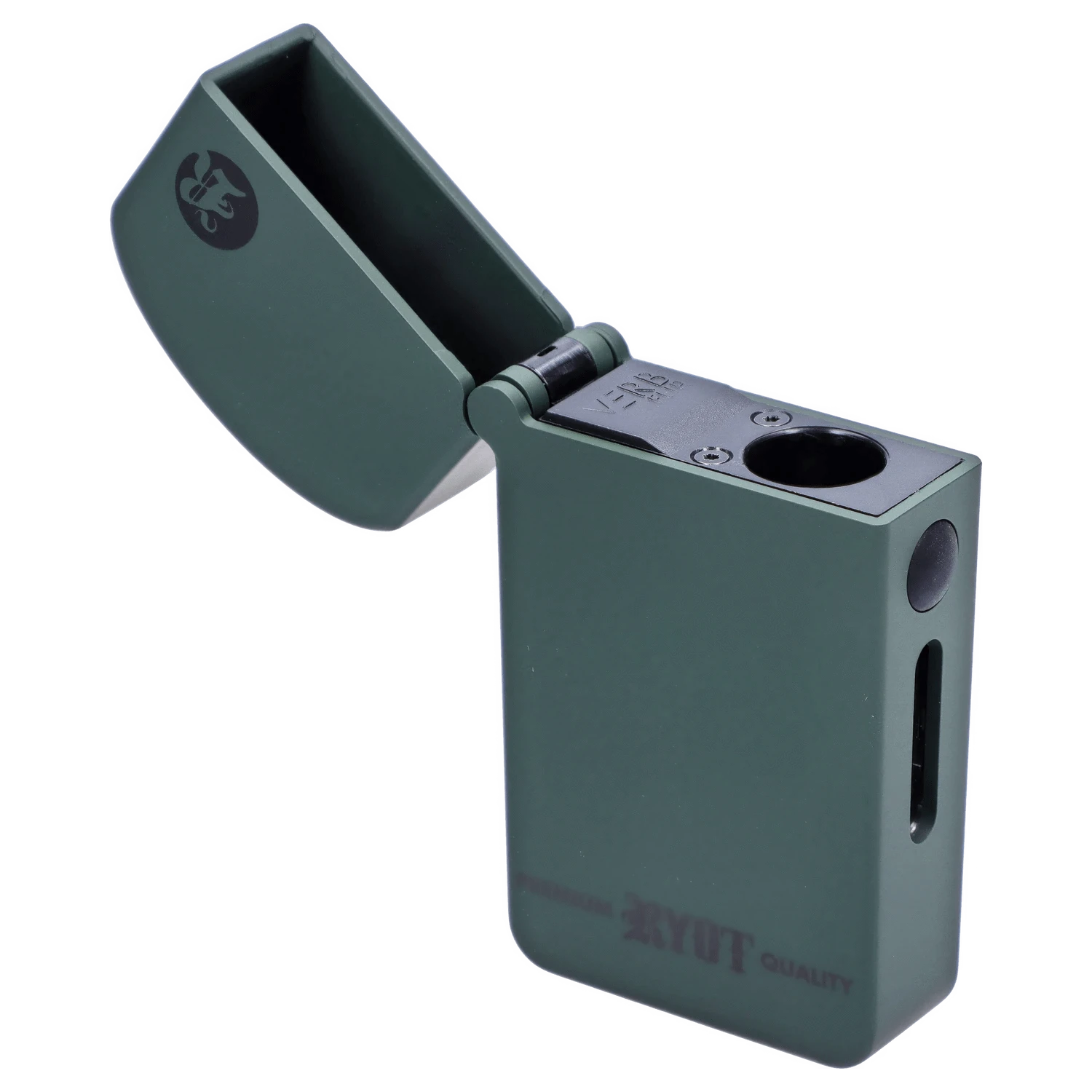 Front view of the RYOT - Verb 510 Battery in olive, showing the sleek, rectangular device against a dark background.