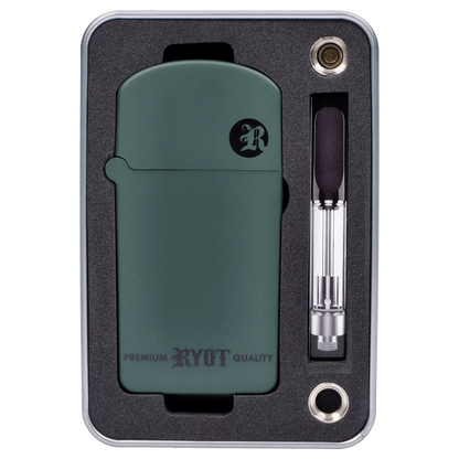 Front view of the RYOT - Verb 510 Battery - Olive, displayed in a molded insert with a metallic accent.