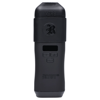 Front view of the black RYOT - Verb Dry Herb Vape, showing its sleek, pen-like design against a plain white background.