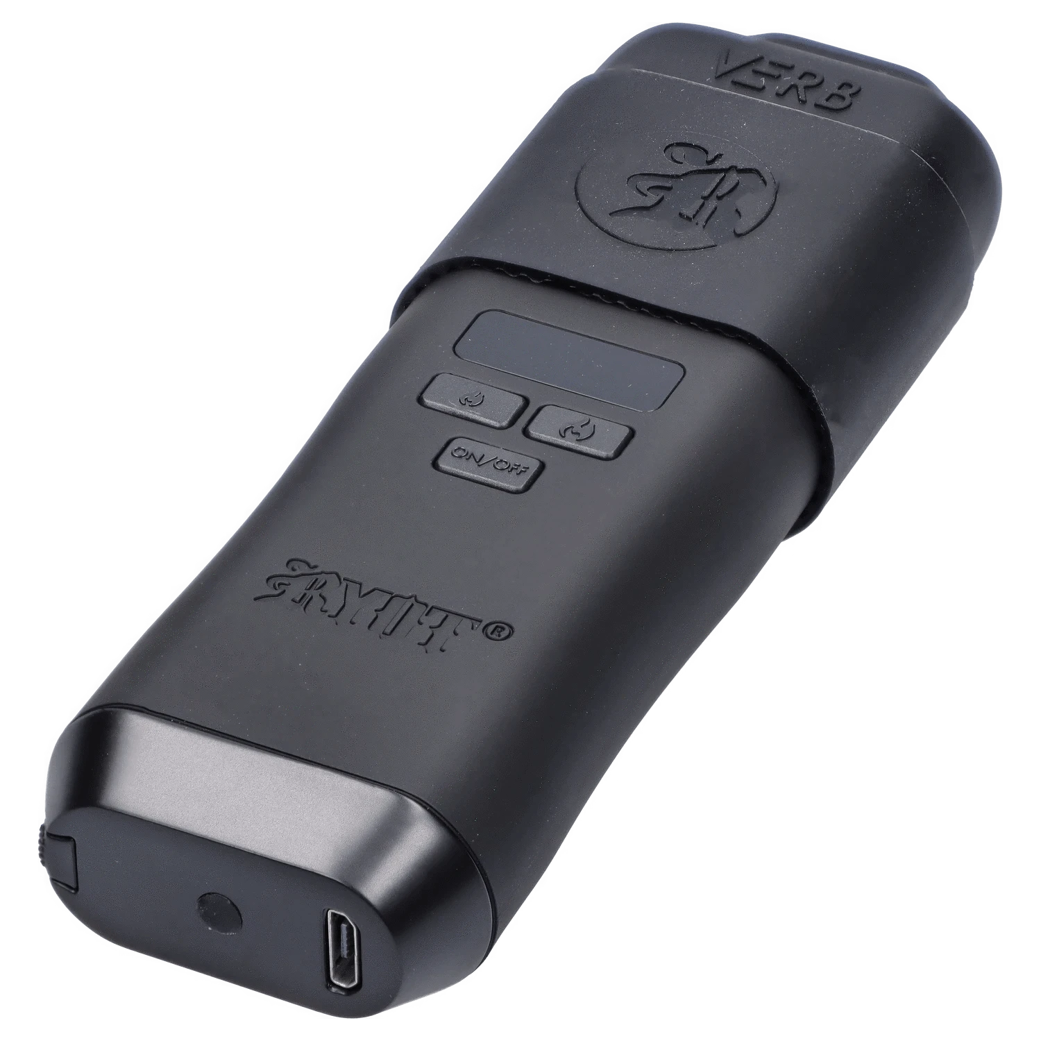 Front view of the black RYOT - Verb Dry Herb Vape, showing a sleek, minimalist design with subtle branding.