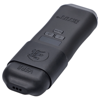 Front view of the black RYOT - Verb Dry Herb Vape, showing its sleek, rectangular form and minimal button details.