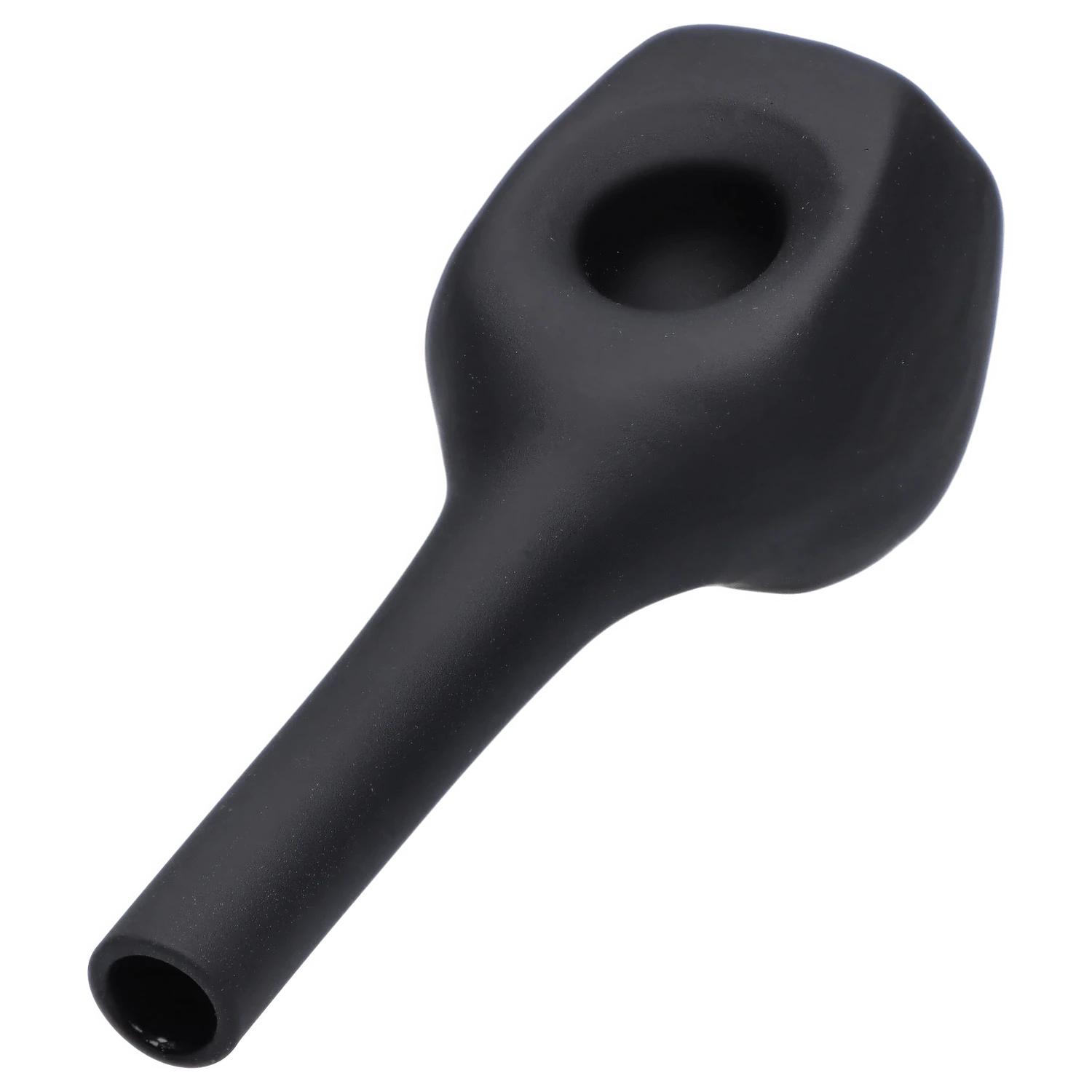 A close-up, angled view of the RYOT - Stand Up Spoon, showing its smooth, dark finish and simple, curved shape.