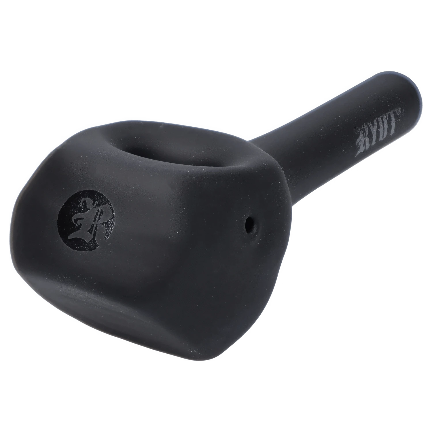 A close-up, angled view of the RYOT - Stand Up Spoon, showing its dark, curved shape against a plain white background.
