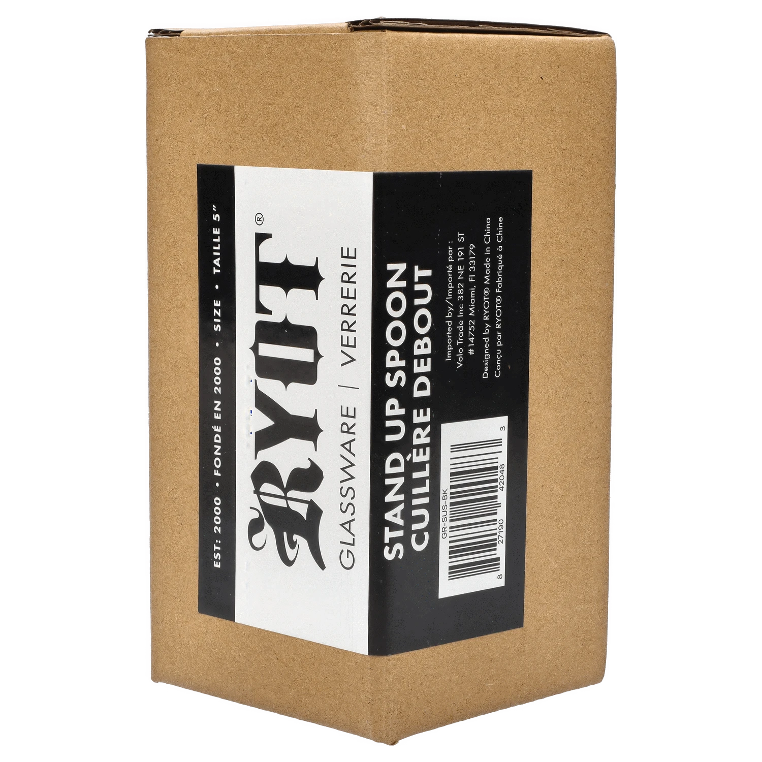 A close-up shot of the RYOT - Stand Up Spoon, showing its sleek design against a dark background.