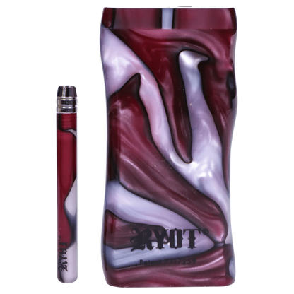 Close-up front view of the RYOT Large 3 in. Acrylic Magnetic Dugout in Purple with Matching Bat showing a glossy marbled purple and white pattern and the RYOT logo.