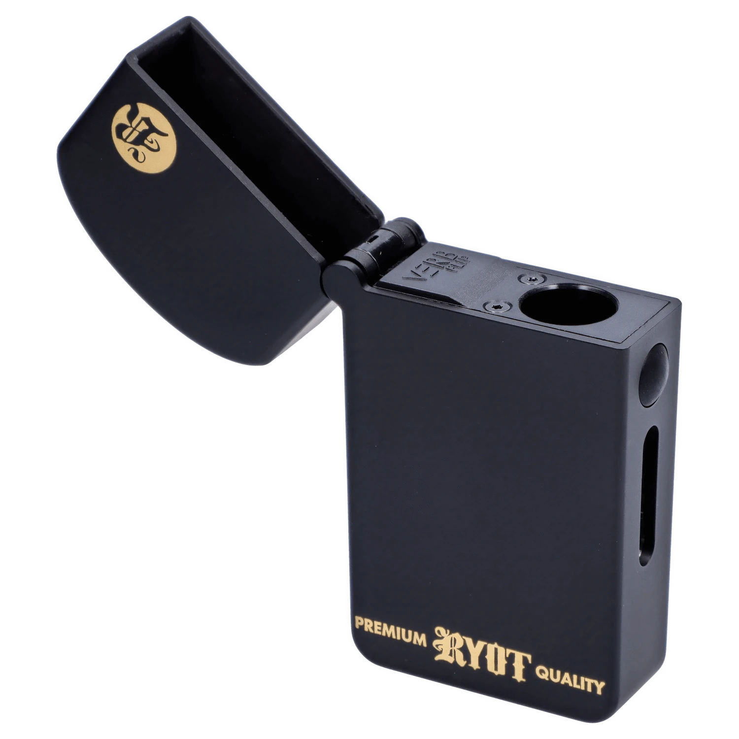 Front view of the RYOT - Verb 510 Battery in black and gold, showing its rectangular shape and sleek design.