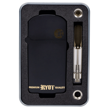 Front view of the RYOT - Verb 510 Battery in black and gold, centered within a dark, recessed space.