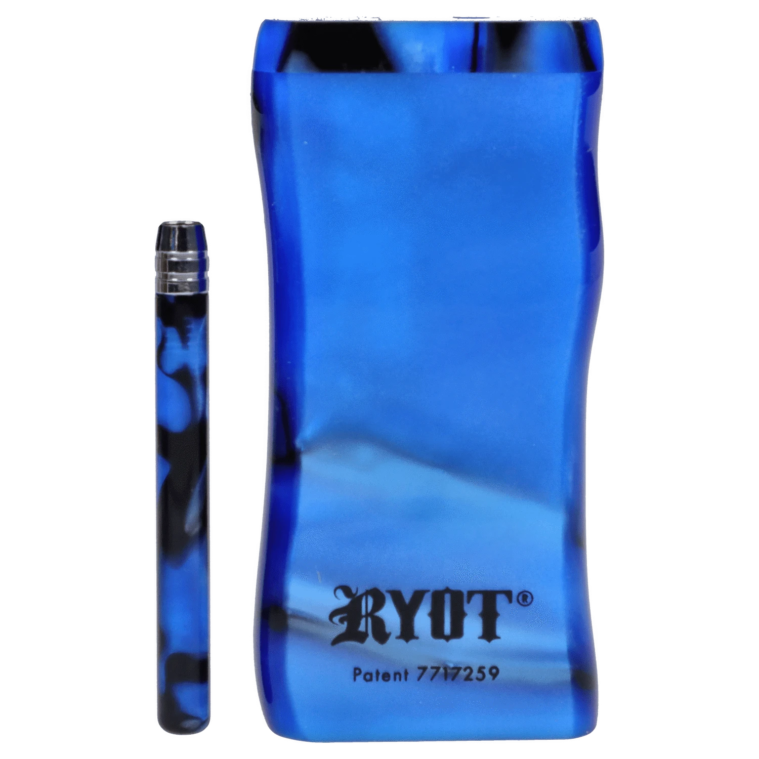 A front view of the RYOT Large 3 in. Acrylic Magnetic Dugout in Blue, showing its sleek, rectangular form and translucent material.