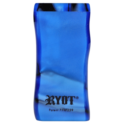 Front view of the RYOT Large 3 in. Acrylic Magnetic Dugout in Blue, displaying its smooth, rectangular shape.