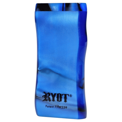 Front view of the RYOT Large 3 in. Acrylic Magnetic Dugout in Blue, showing its smooth, glossy surface and simple rectangular shape.