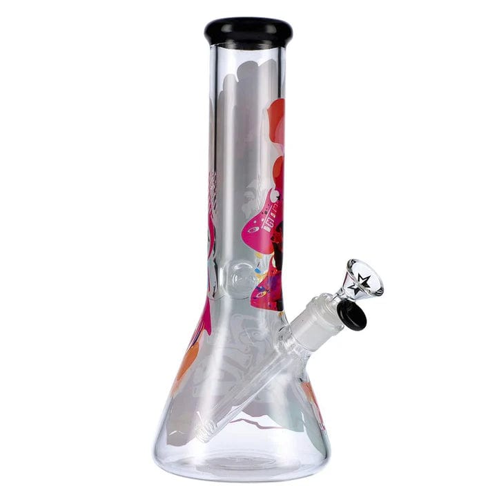 Front view of the 12-inch Rock Legends Jimmy-Purple Haze Water Pipe in clear glass, angled slightly to showcase its sleek form.