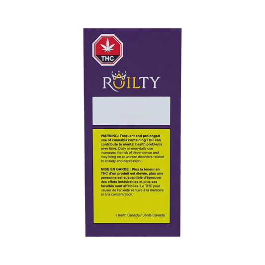 Close-up of the Roil Lemon Haze Shatter packaging with bold typography and a THC warning label against a dark background.