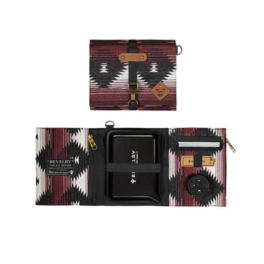 Front view of the Revelry The Rolling Kit Smell Proof Kit, displaying a patterned, closed carrying case.