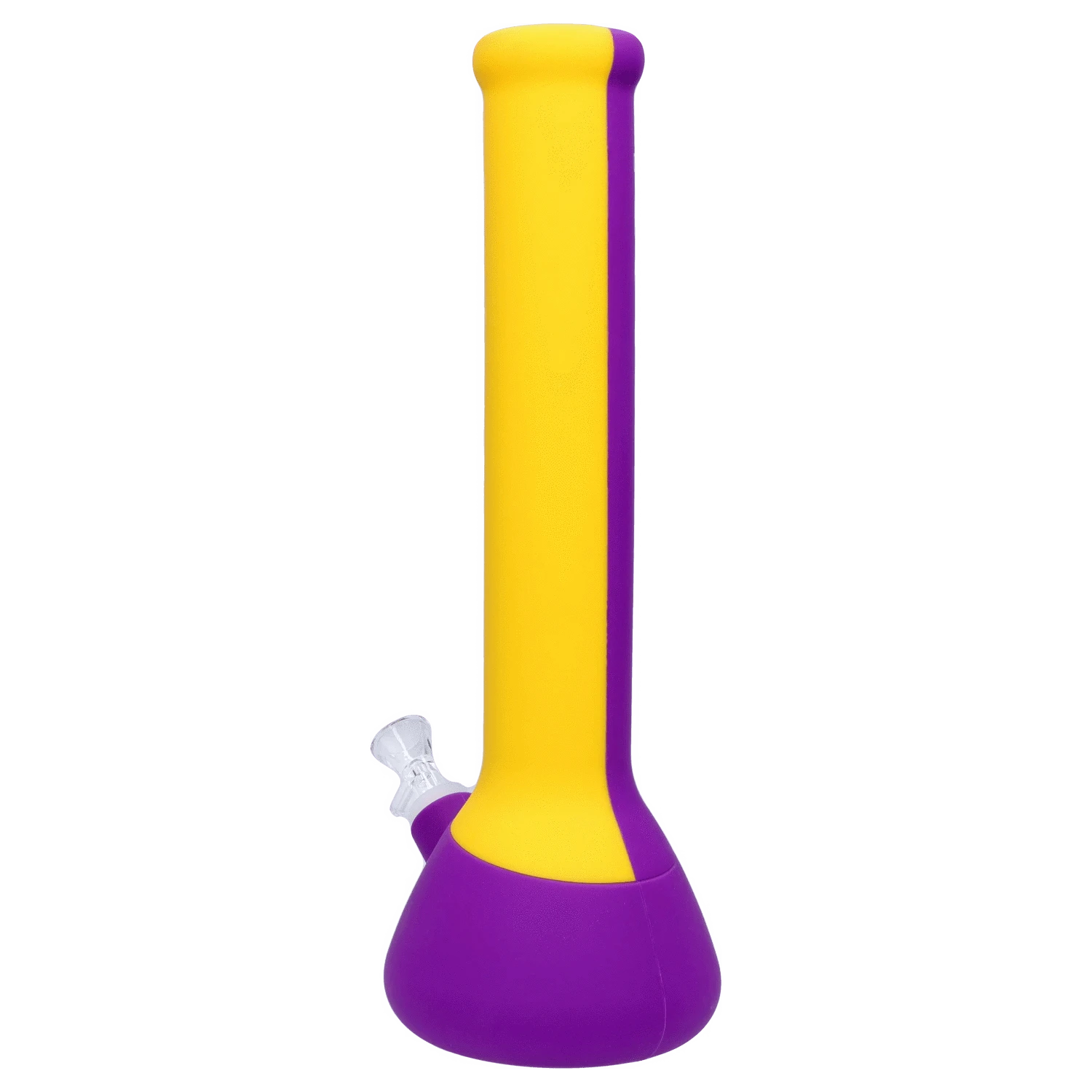 A front view of the Rebound Edition 2 beaker, featuring a purple base transitioning to a yellow top.