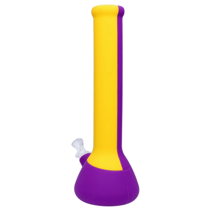 A front view of the Rebound Edition 2 beaker, featuring a purple base transitioning to a yellow top.