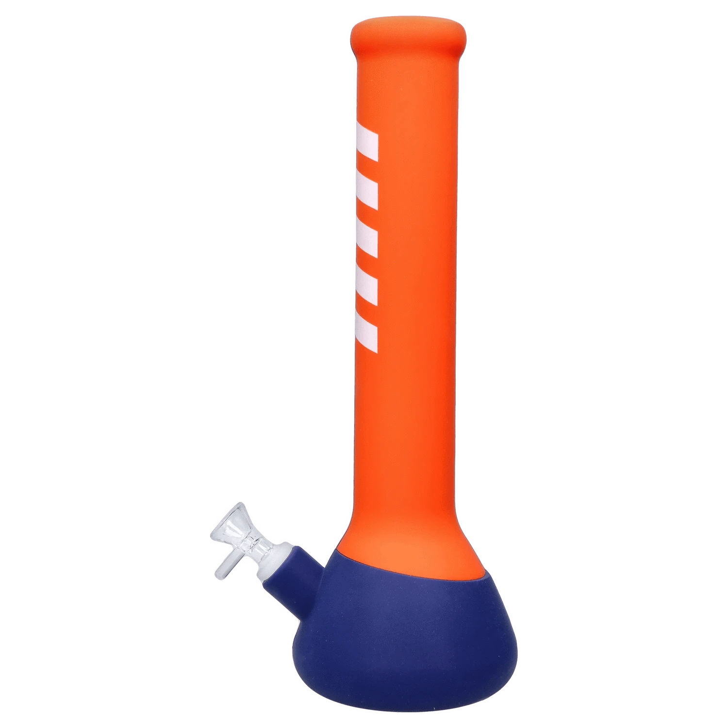Front view of the Rebound Edition 2 beaker, featuring a blue base and orange top, with a simple cylindrical shape.