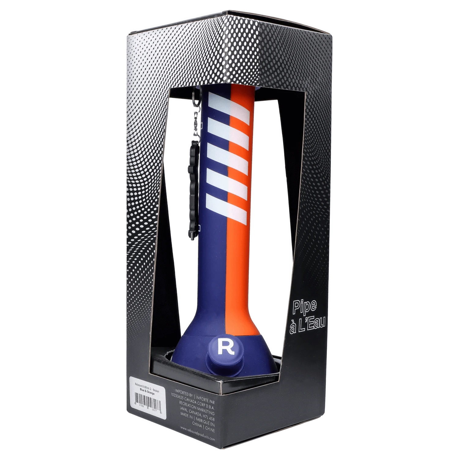 Front view of the Rebound Edition 2 - Beaker - Blue & Orange, showcasing its vibrant blue and orange gradient against a black background.