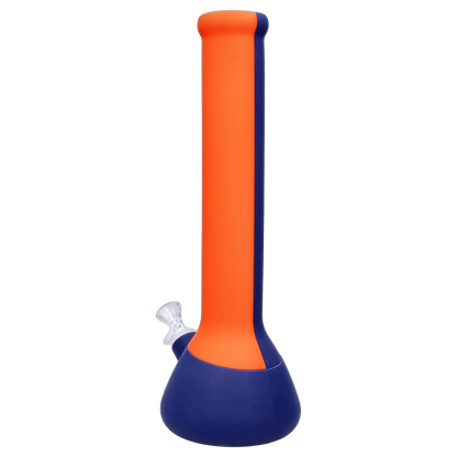 Front view of the Rebound Edition 2 beaker, featuring a blue base transitioning to an orange top.