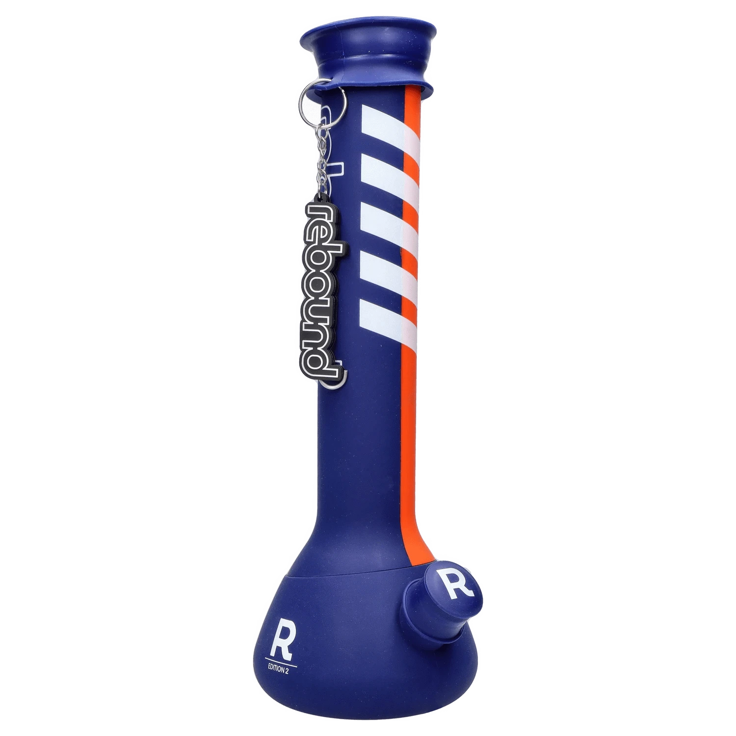 Front view of the Rebound Edition 2 - Beaker - Blue & Orange, showcasing its vibrant color scheme and classic beaker shape.