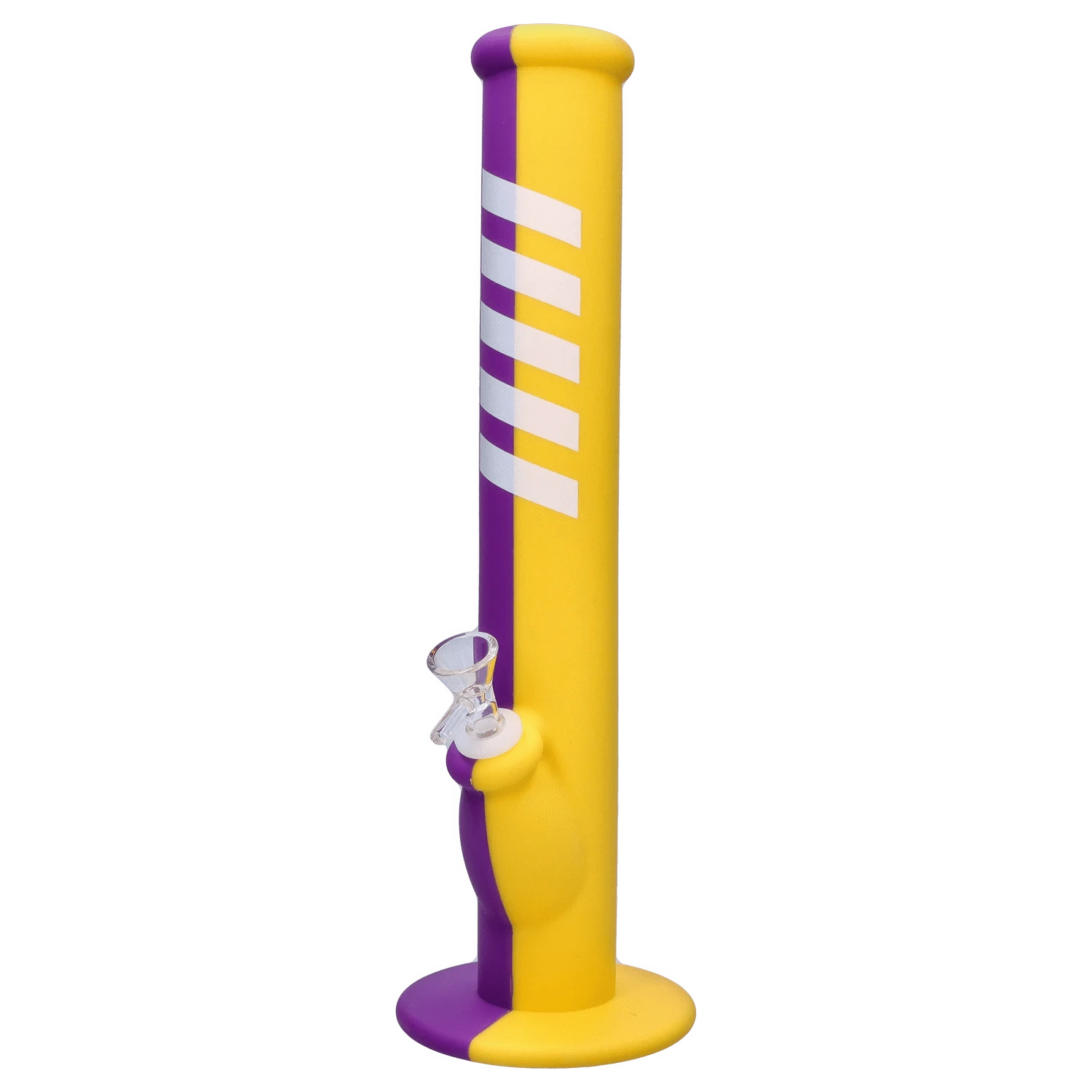Front view of the Rebound Edition 2 - Straight - Purple & Yellow bong with a simple, cylindrical shape and contrasting purple and yellow colors.