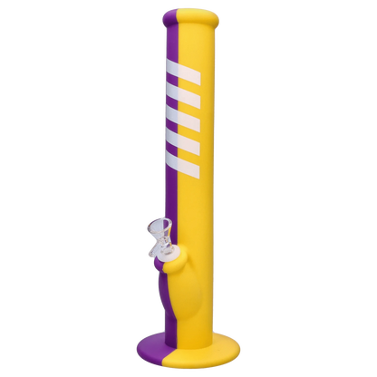 Front view of the Rebound Edition 2 - Straight - Purple & Yellow bong with a simple, cylindrical shape and contrasting purple and yellow colors.