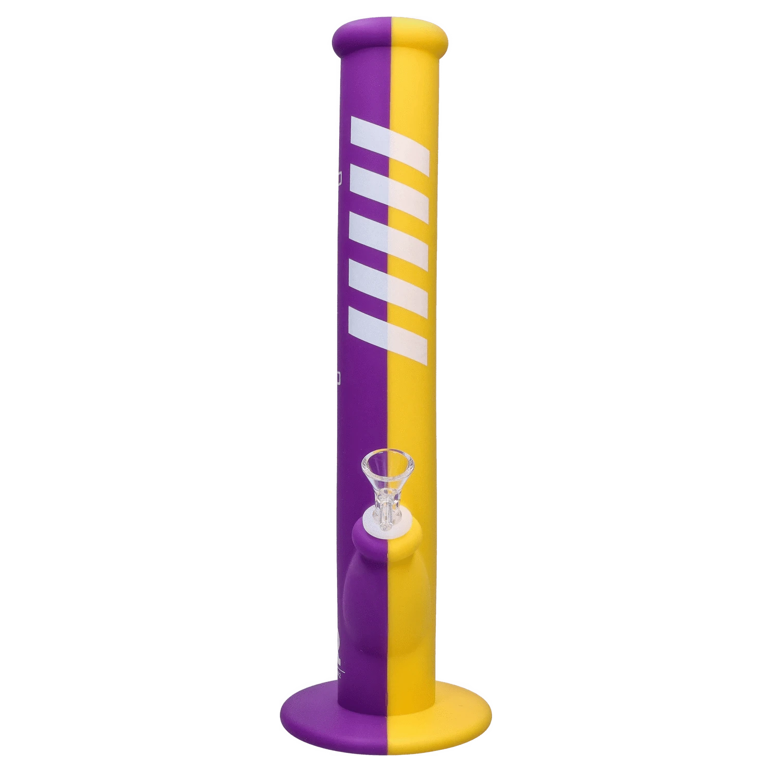 Front view of the Rebound Edition 2 - Straight - Purple & Yellow bong with a two-toned purple and yellow glass tube design.
