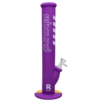Front view of the Rebound Edition 2 - Straight - Purple & Yellow, showcasing a vibrant purple glass tube with yellow accents.