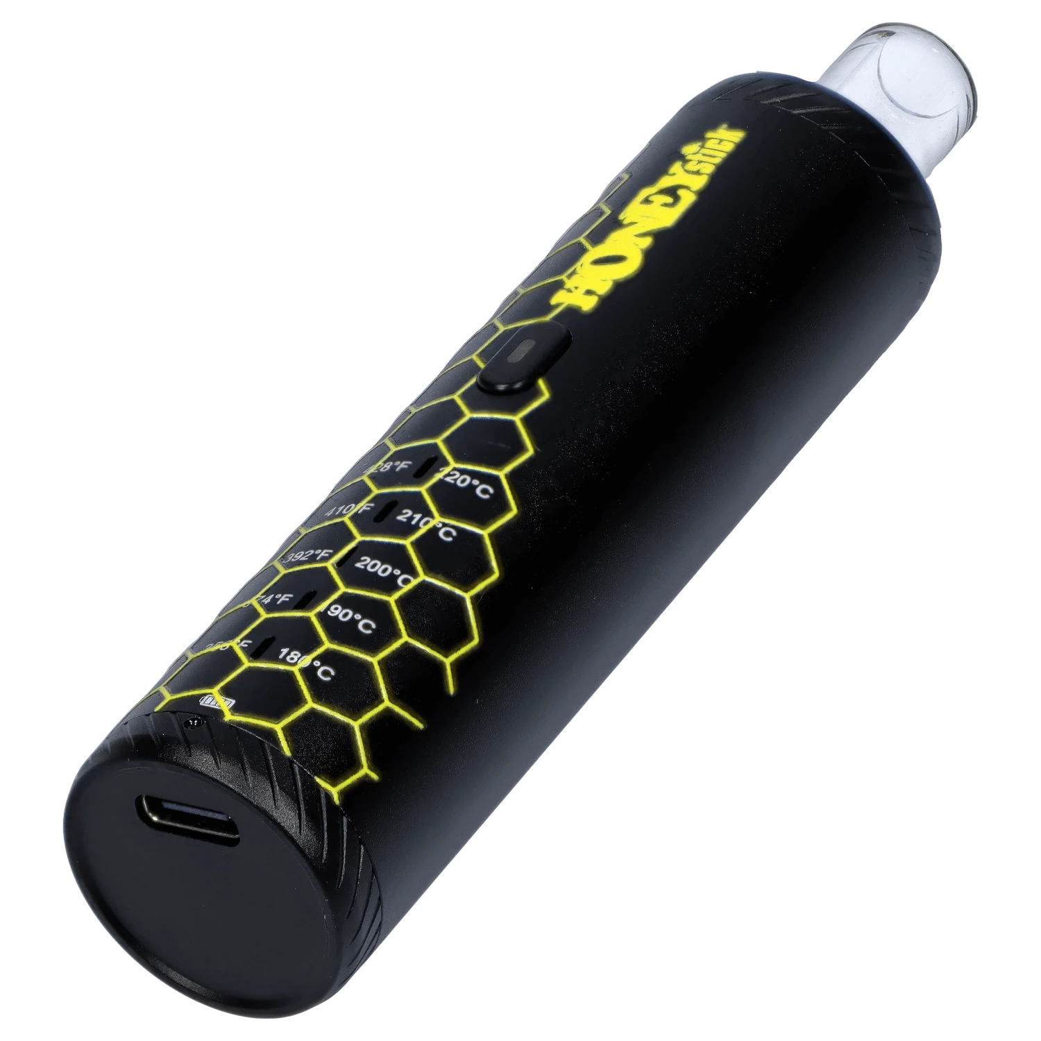 Close-up of the HoneyStick HRB, displaying a temperature scale on its black cylindrical body.