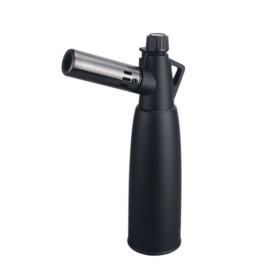 A side view of the black matte Vector Warhead Torch shows its sleek, cylindrical design and detailed nozzle.