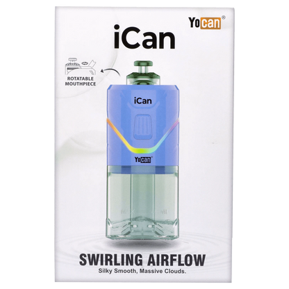 Front view of the purple Yocan iCan Kit, showing a sleek, compact device with a glossy finish.