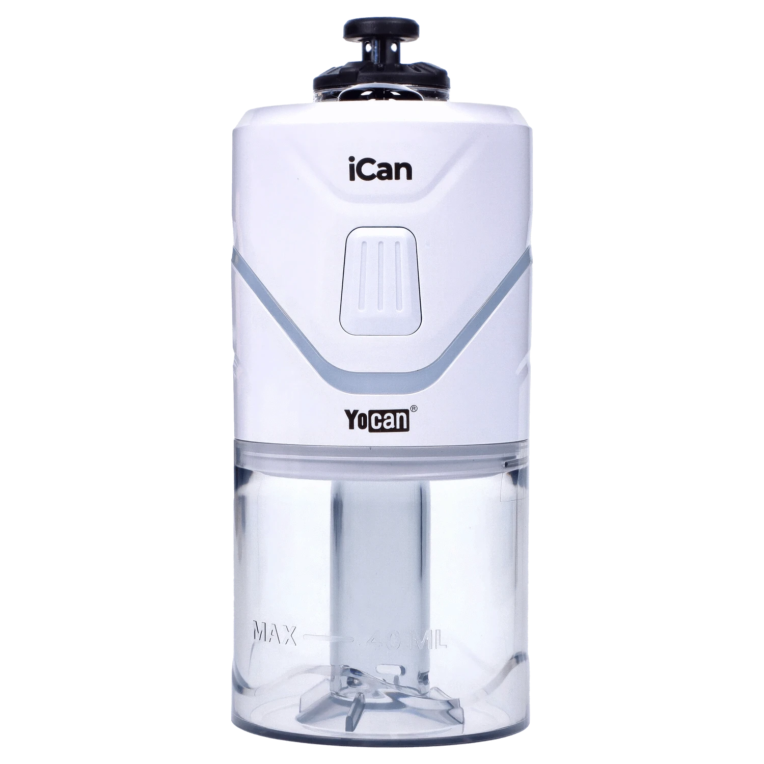 A centered, front view of the white Yocan iCan Kit, showing a sleek, cylindrical design with a glossy finish.