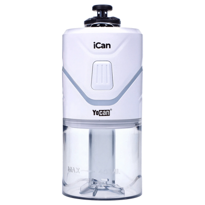 A centered, front view of the white Yocan iCan Kit, showing a sleek, cylindrical design with a glossy finish.